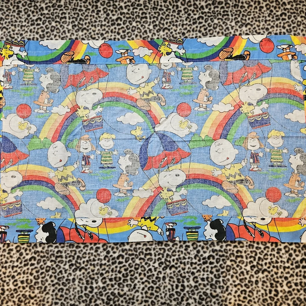 Vintage Colorful Curtains Snoopy Rainbow Hot Air Balloon Window Valance, EUC